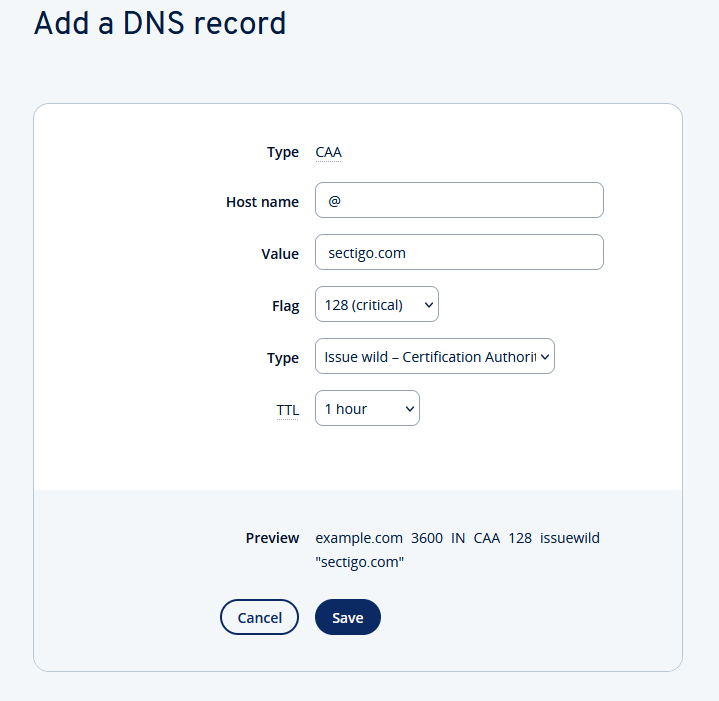 Registro CAA con Issuewild en IONOS